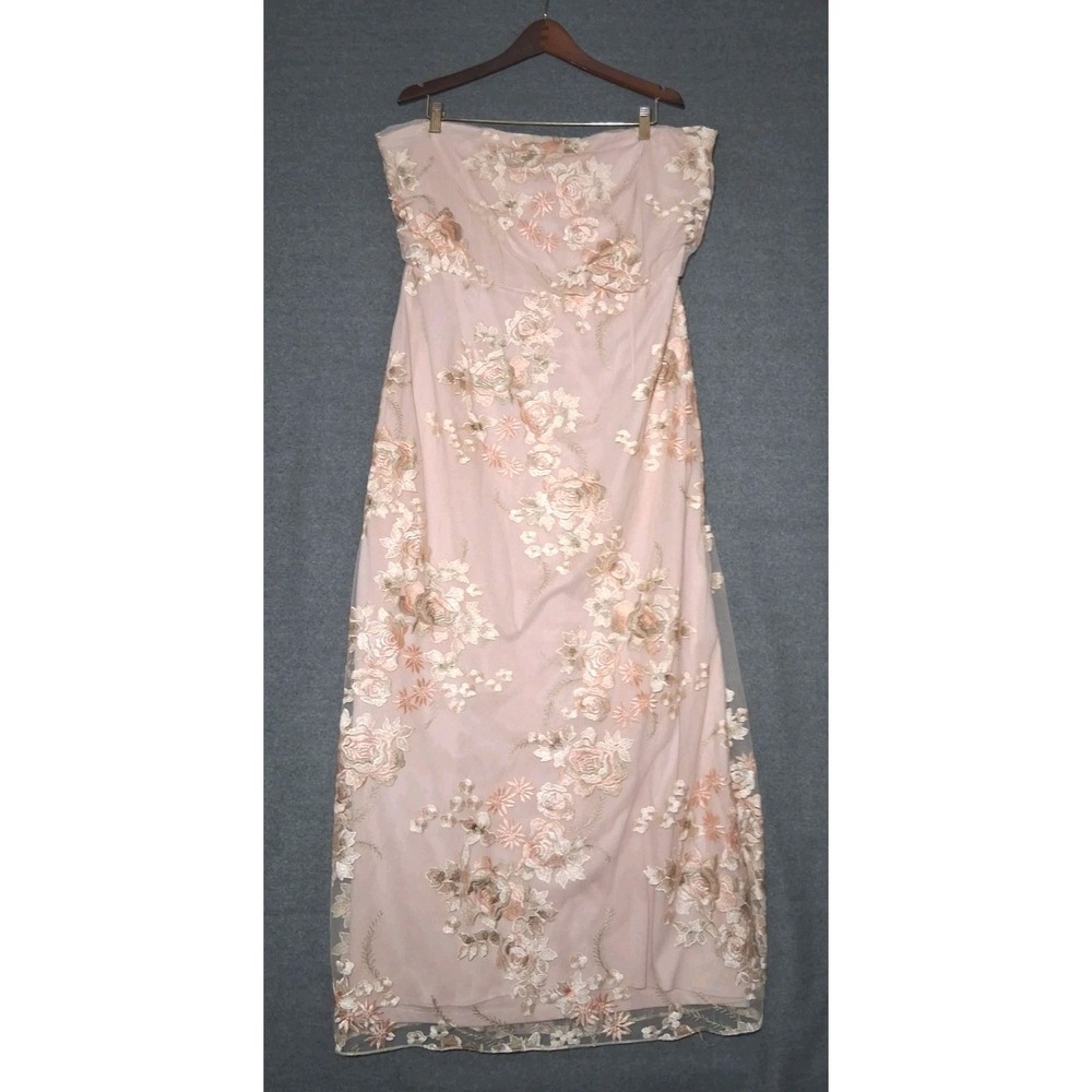 Adrianna Papell Full Length Lace Over Floral Embroidered Strapless Gown Size 20